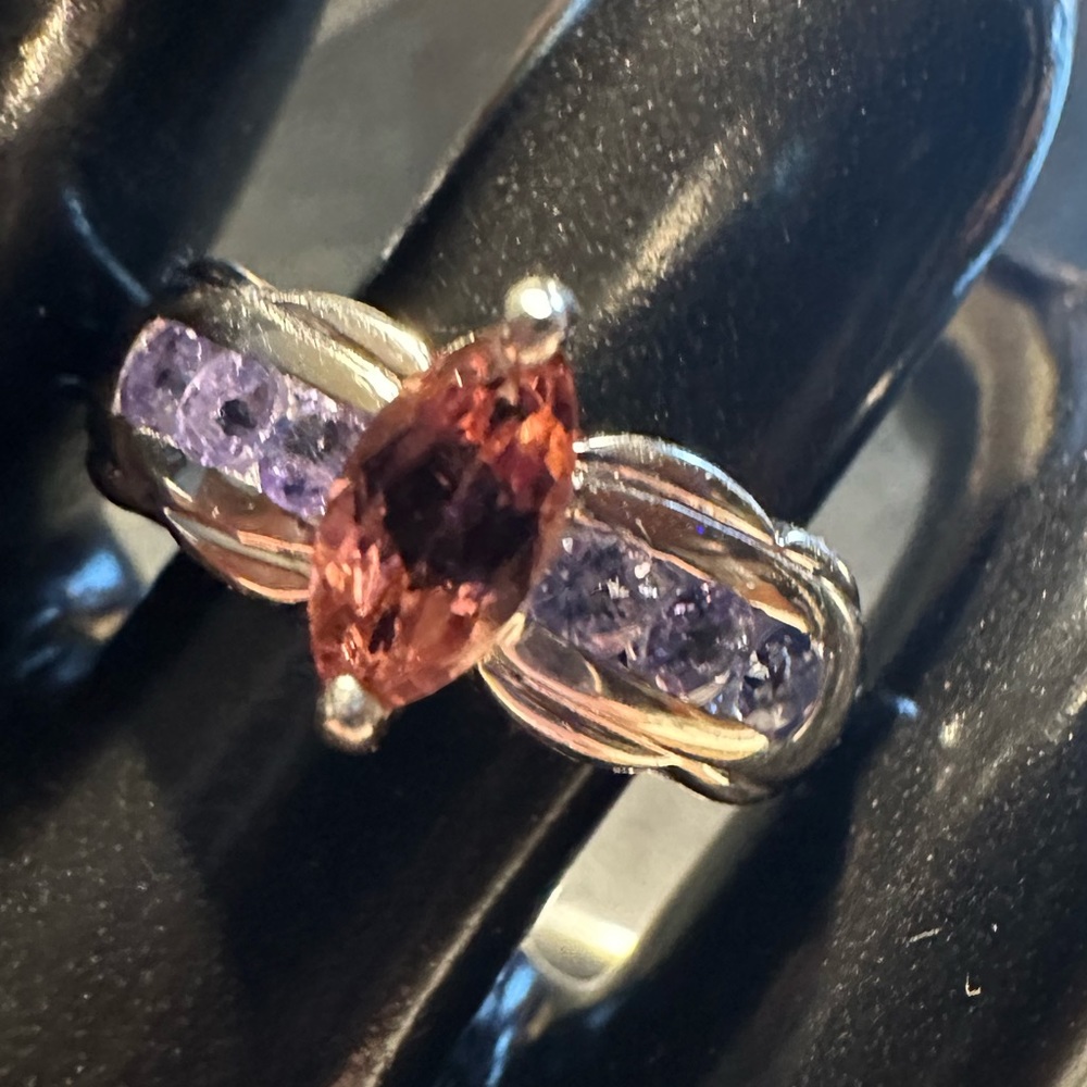Pink Tourmaline and Amethyst ring